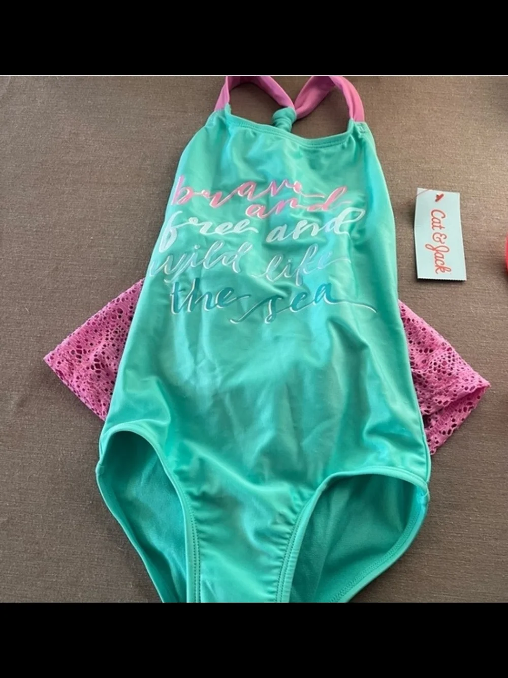 Cat & Jack Teal One-Piece Swimsuit with Lace Shorts